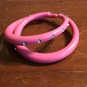 Pink Plastic Hoops With Rhinestones